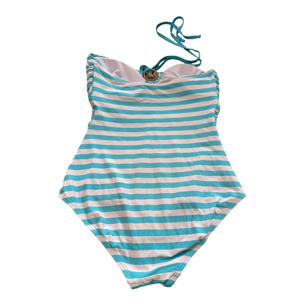 Michael Kors Nautical Stripe Halter One-Piece Swimsuit Blue White Sz 10 - Picture 6 of 11